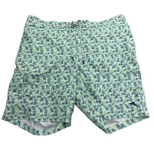 Tommy Bahama Swim Trunks Shorts Mens Big 2X Green Geo Mesh Lined Drawstring